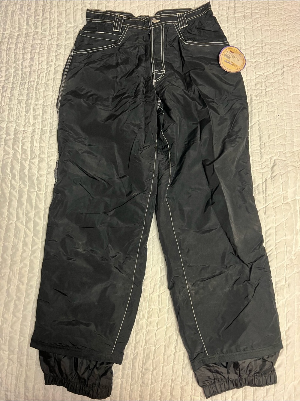 Burnside Men's Black Snowboard Pants with Elastic Ankle Cuffs - Size 32